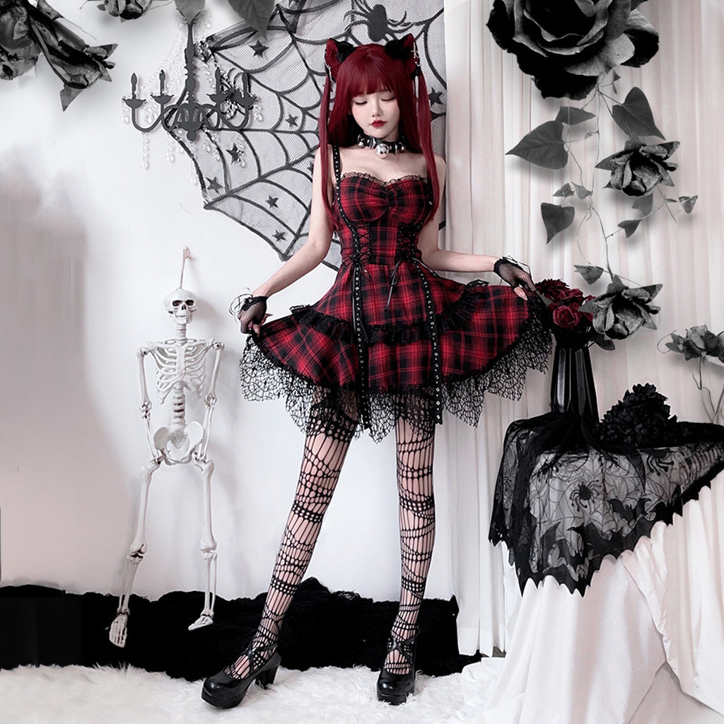 ゴシック　ワンピース　コスプレ　コスチューム　チェック柄　ゴスロリ