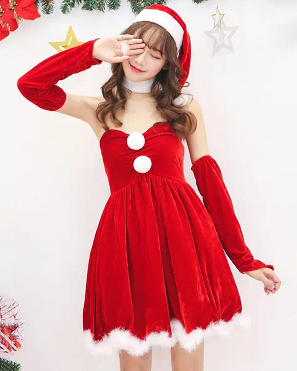 ベアトップ サンタコスプレ ワンピース 正面 全体写真