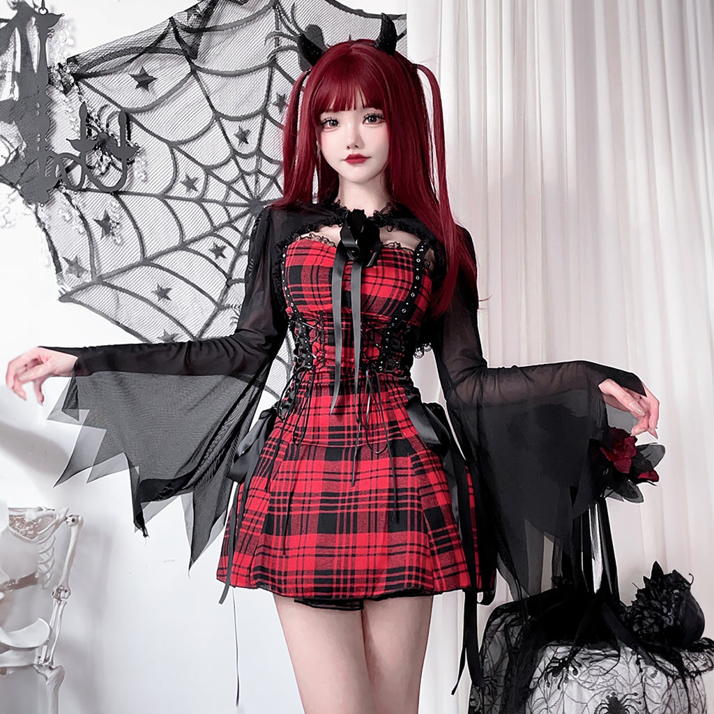 ゴシック　ワンピース　コスプレ　コスチューム　チェック柄　ゴスロリ