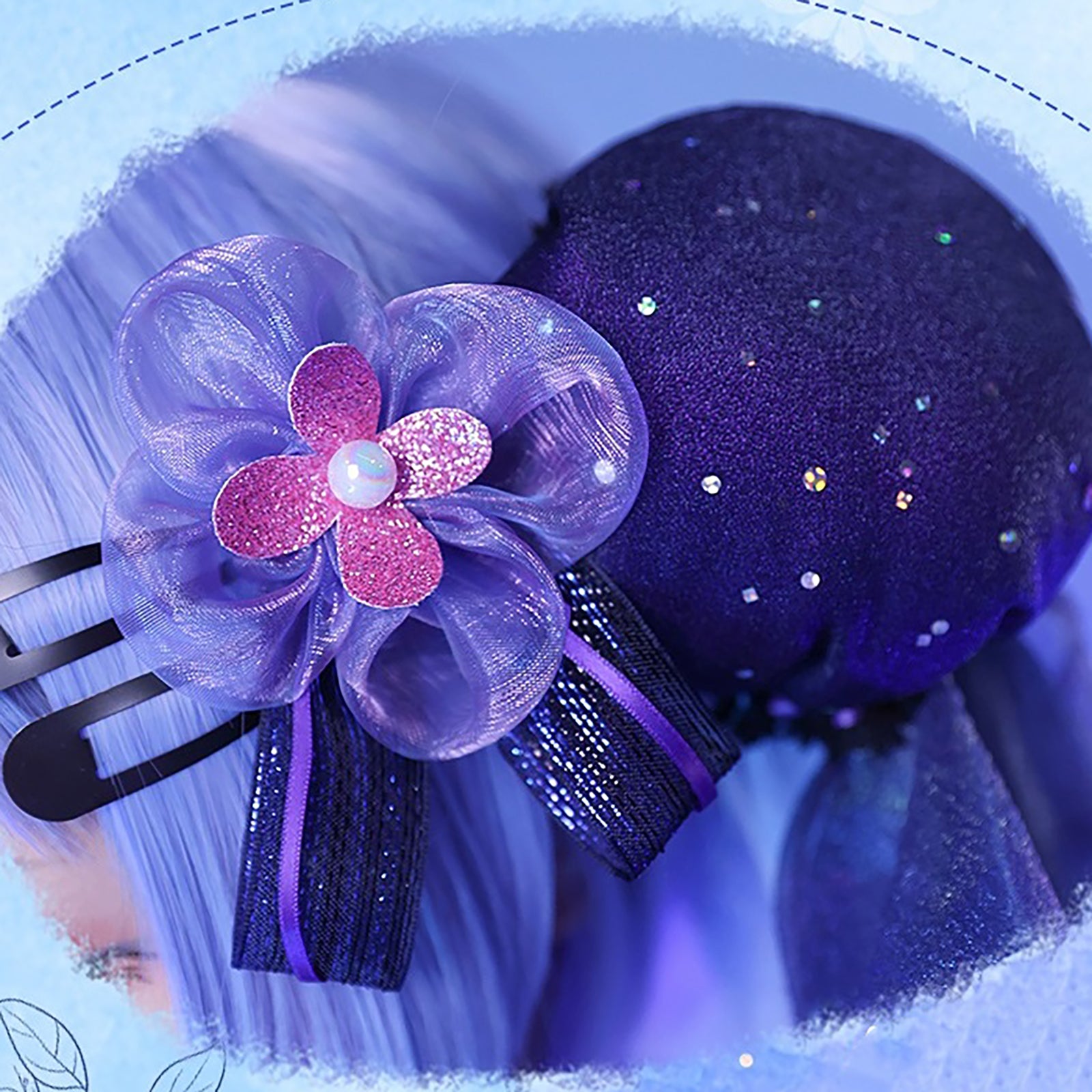 初音ミク コスプレ ワンピース ボーカロイド レディース 紫 ブルーベリー　髪留め