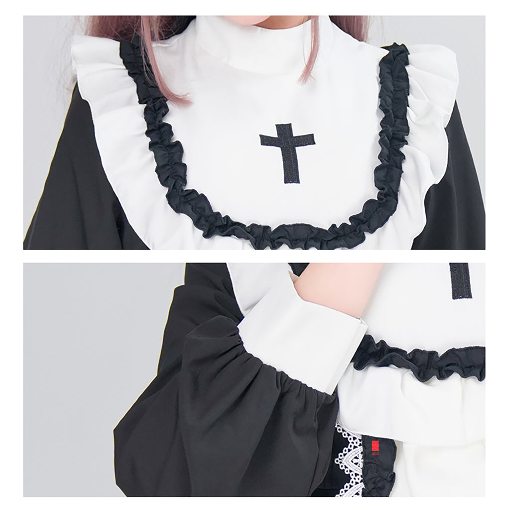 ハロウィン メイドコスチューム ２色 仮装 レディース 眼帯 メイド 黒 水色