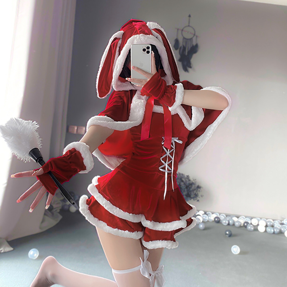 うさ耳サンタ コスチューム レディース Mサイズ レースアップ クリスマス