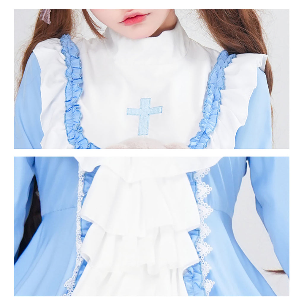 ハロウィン メイドコスチューム ２色 仮装 レディース 眼帯 メイド 黒 水色