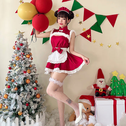 メイド風 ノースリーブ サンタ コスプレ ワンピース レディース クリスマス