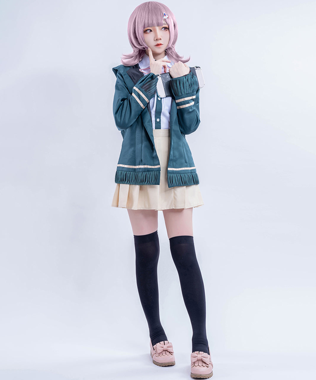 ウィッグ付き スーパーダンガンロンパ 七海千秋 風 制服 コスプレ 衣装　コスチューム　レディース 全身