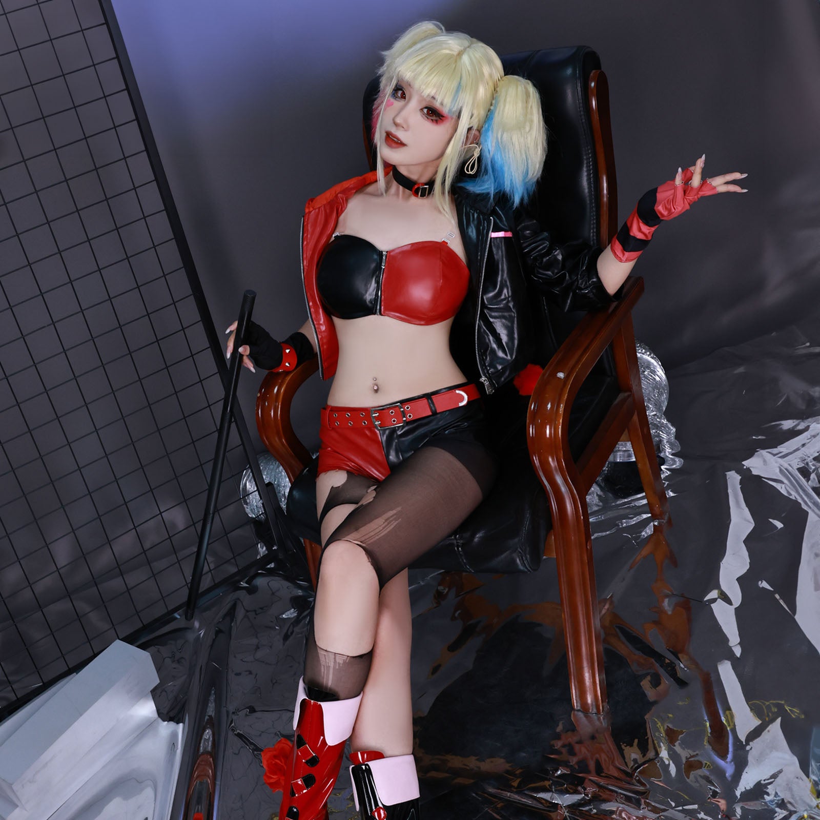 ウィッグ付き 異世界スーサイドスクワッド ハーレイクイン コスプレ ハロウィン ロック　ゴシック　パンク Ｍサイズ