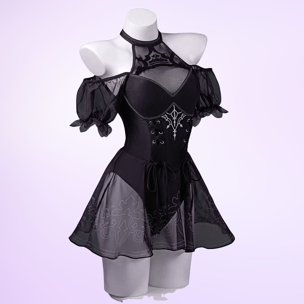 NieR:Automata ニーアオートマタ 2B コスプレ 水着 パフスリーブ 衣装 全身画像