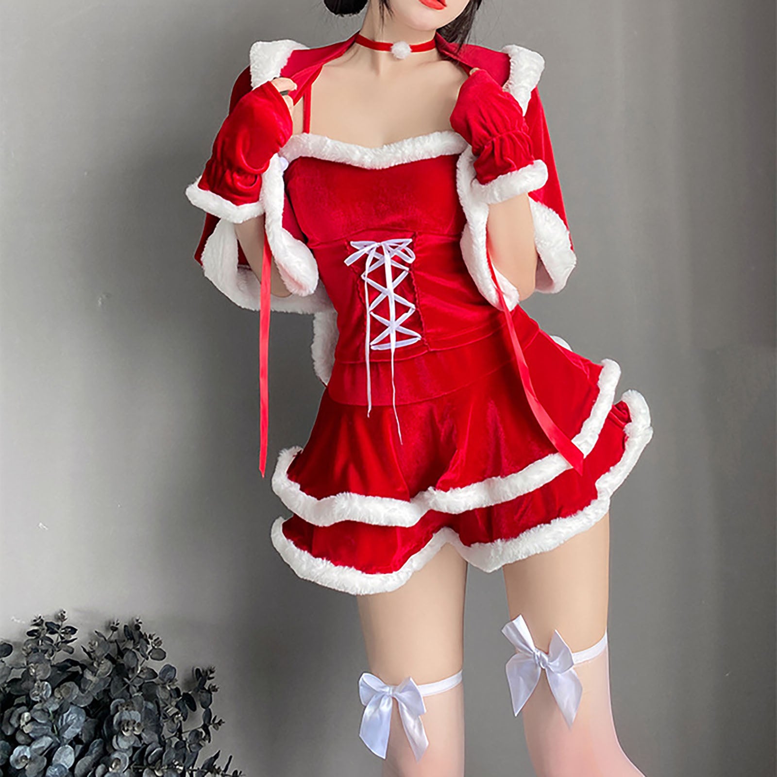 うさ耳サンタ コスチューム レディース Mサイズ レースアップ クリスマス