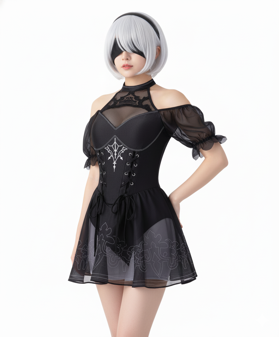 2B　ニーアオートマタ　パフスリーブ　水着　正面着用画像