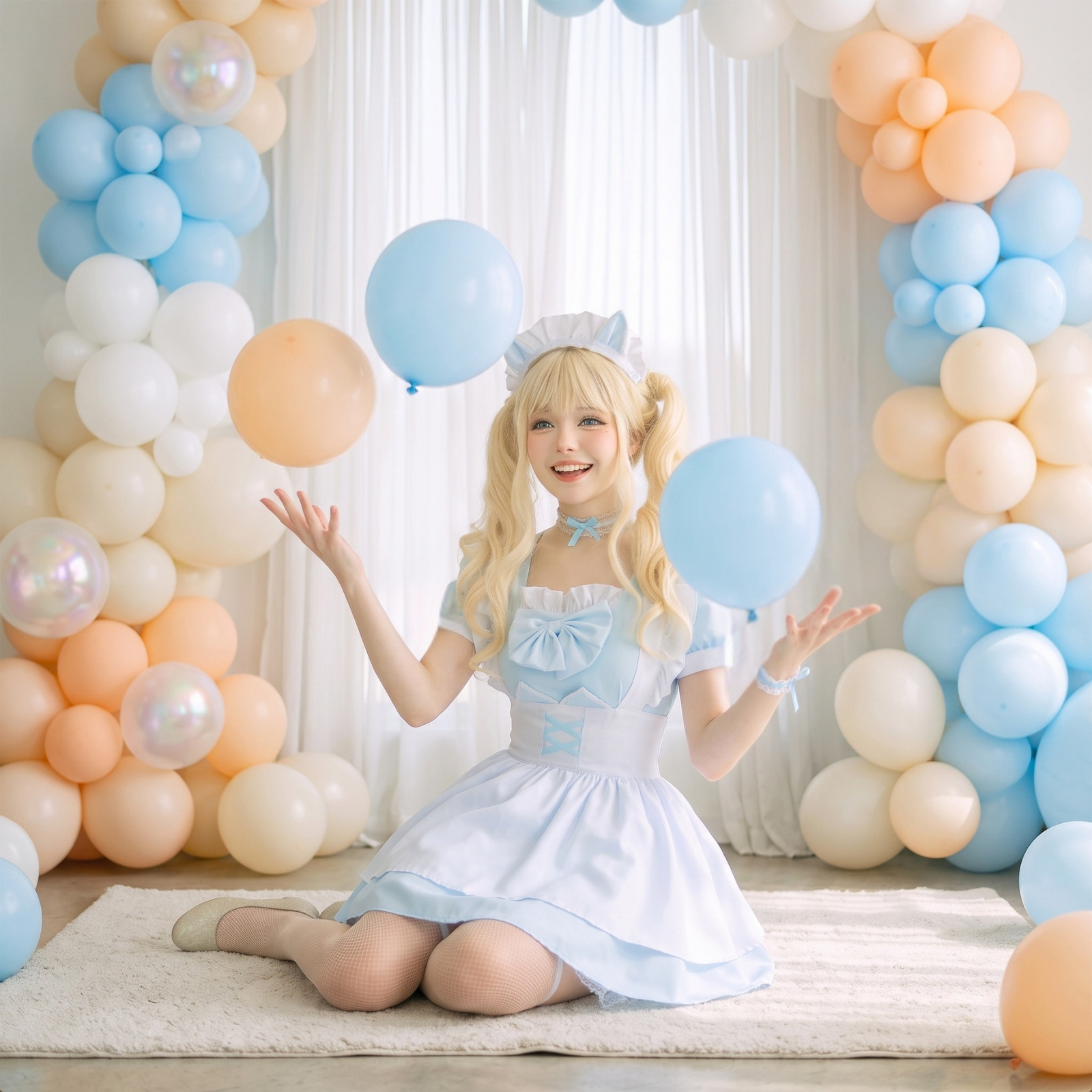 水色 ロリータ風 メイドコスチューム レディース
