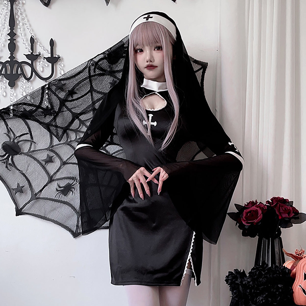 シスター風 ミニ丈ワンピース コスプレ 大人用 レディース