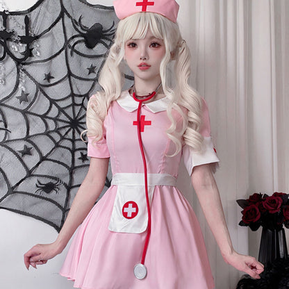 ナース コスプレ衣装 ピンク ワンピース ハロウィン レディース