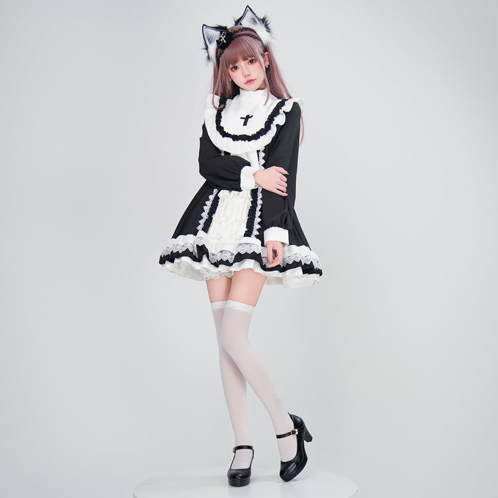 ハロウィン メイドコスチューム ２色 仮装 レディース 眼帯 メイド 黒 水色