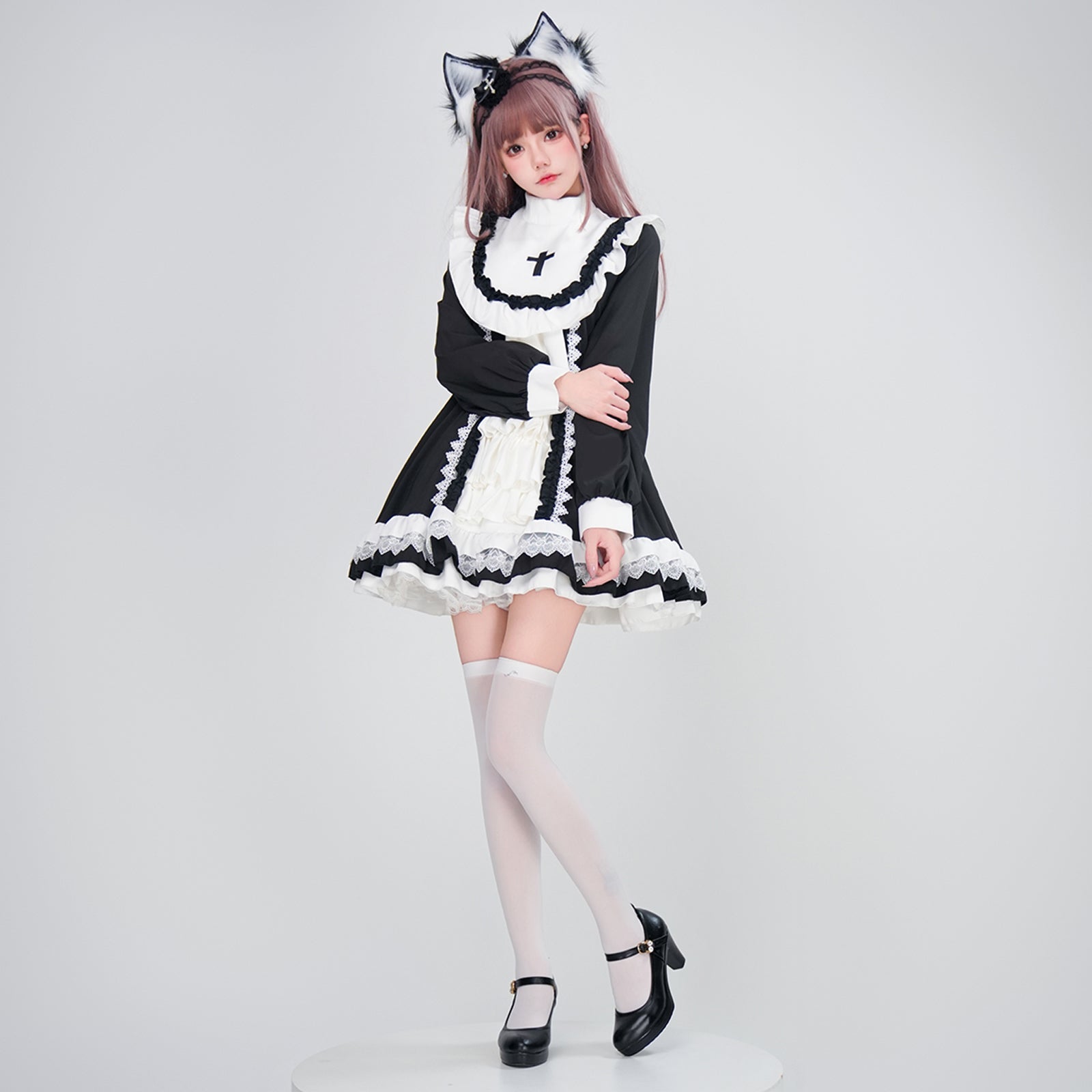 ハロウィン メイドコスチューム ２色 仮装 レディース 眼帯 メイド 黒 水色