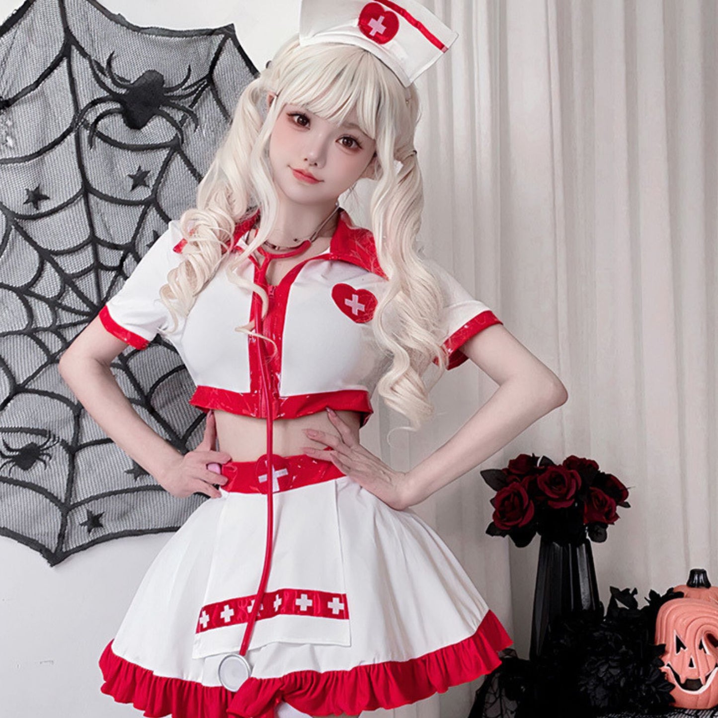 ハロウィン ナース コスプレ衣装 看護師 ホワイト 即納 (L)