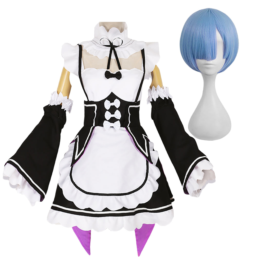 Re:ゼロから始める異世界生活 レム 双子メイド服 ウィッグ付き コスプレ 衣装 フルセット