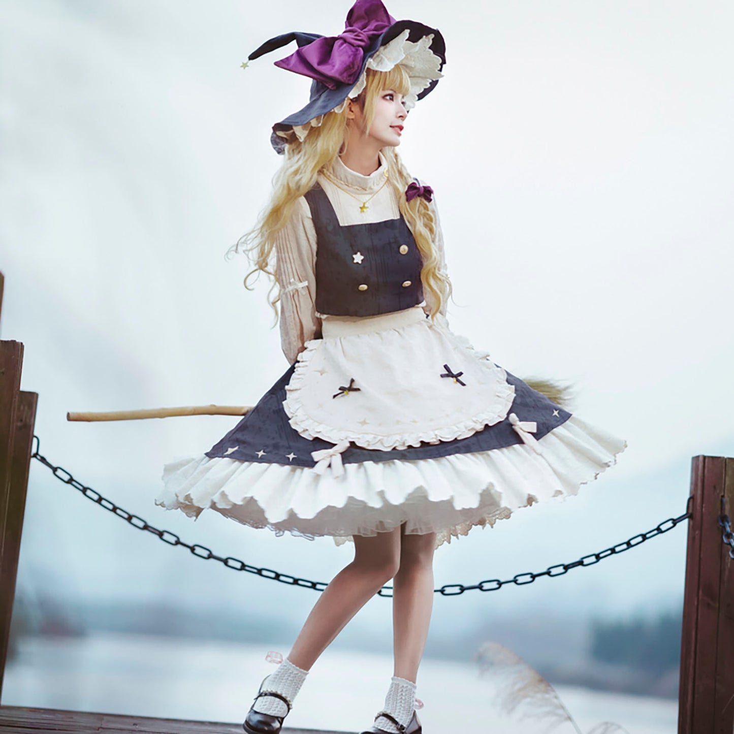 霧雨 魔理沙風 コスプレ ワンピース 衣装 ハロウィン レディース 魔女 大人用 即納 高品質