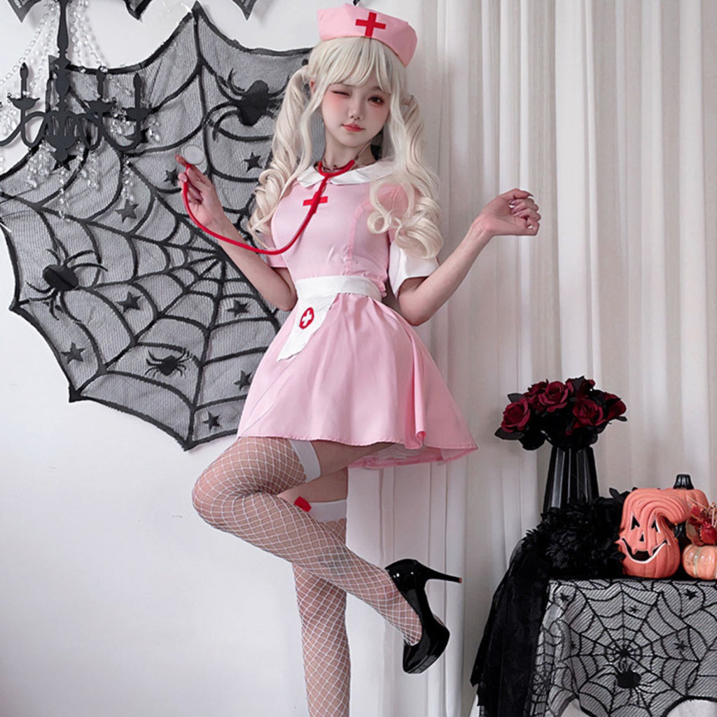 ナース コスプレ 衣装 ピンク ワンピース レディース ハロウィン 仮装