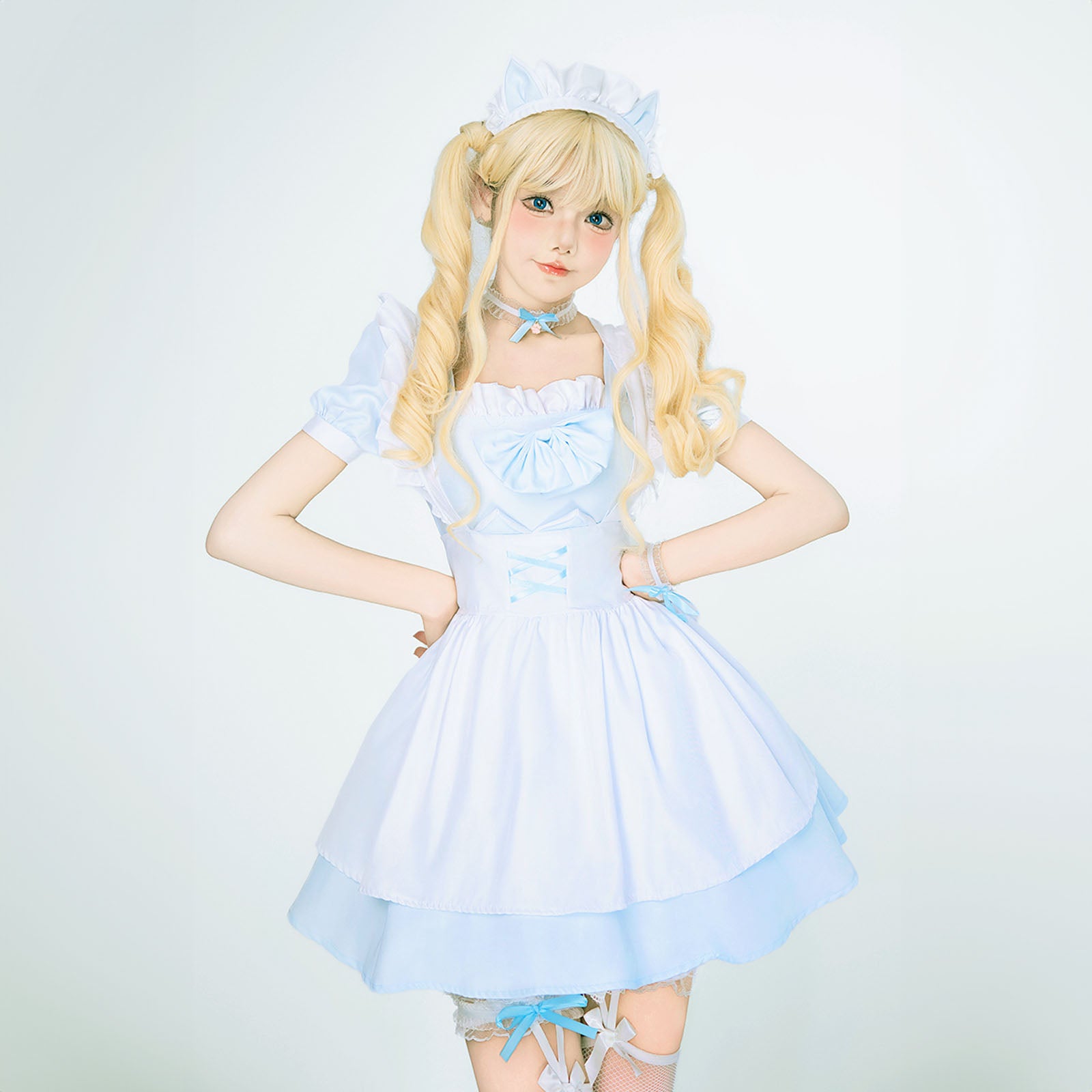 ハロウィン コスプレ 仮装 レディース ロリータ メイド 半袖 水色