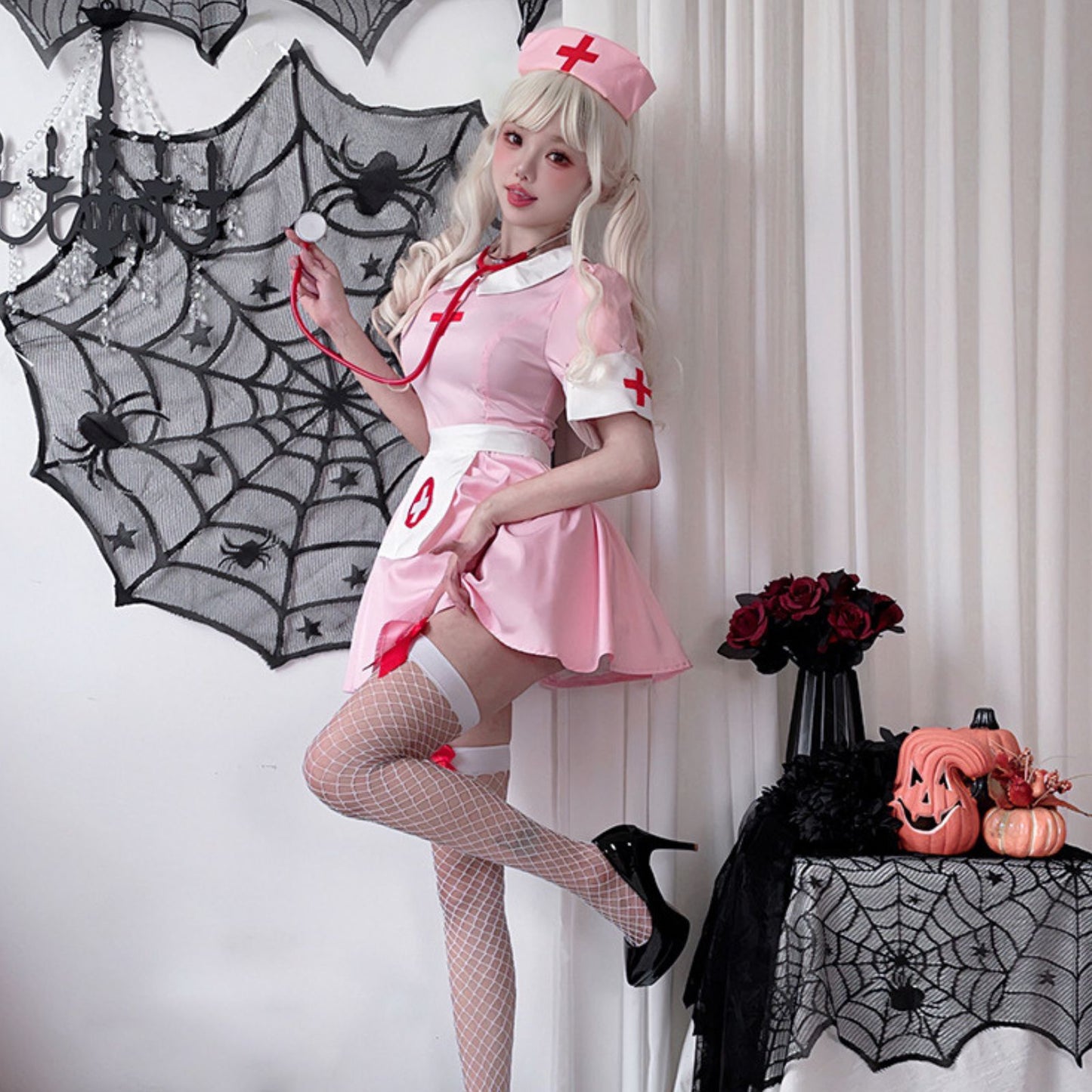 ナース コスプレ衣装 ピンク ワンピース ハロウィン レディース
