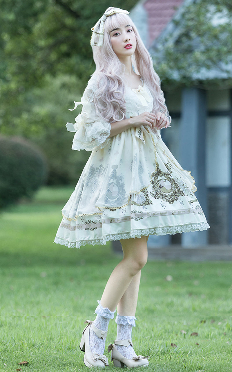 ゴスロリ ロリータ オーガンジー ワンピース 五分丈 コスプレ コスチューム レディース ミディアム