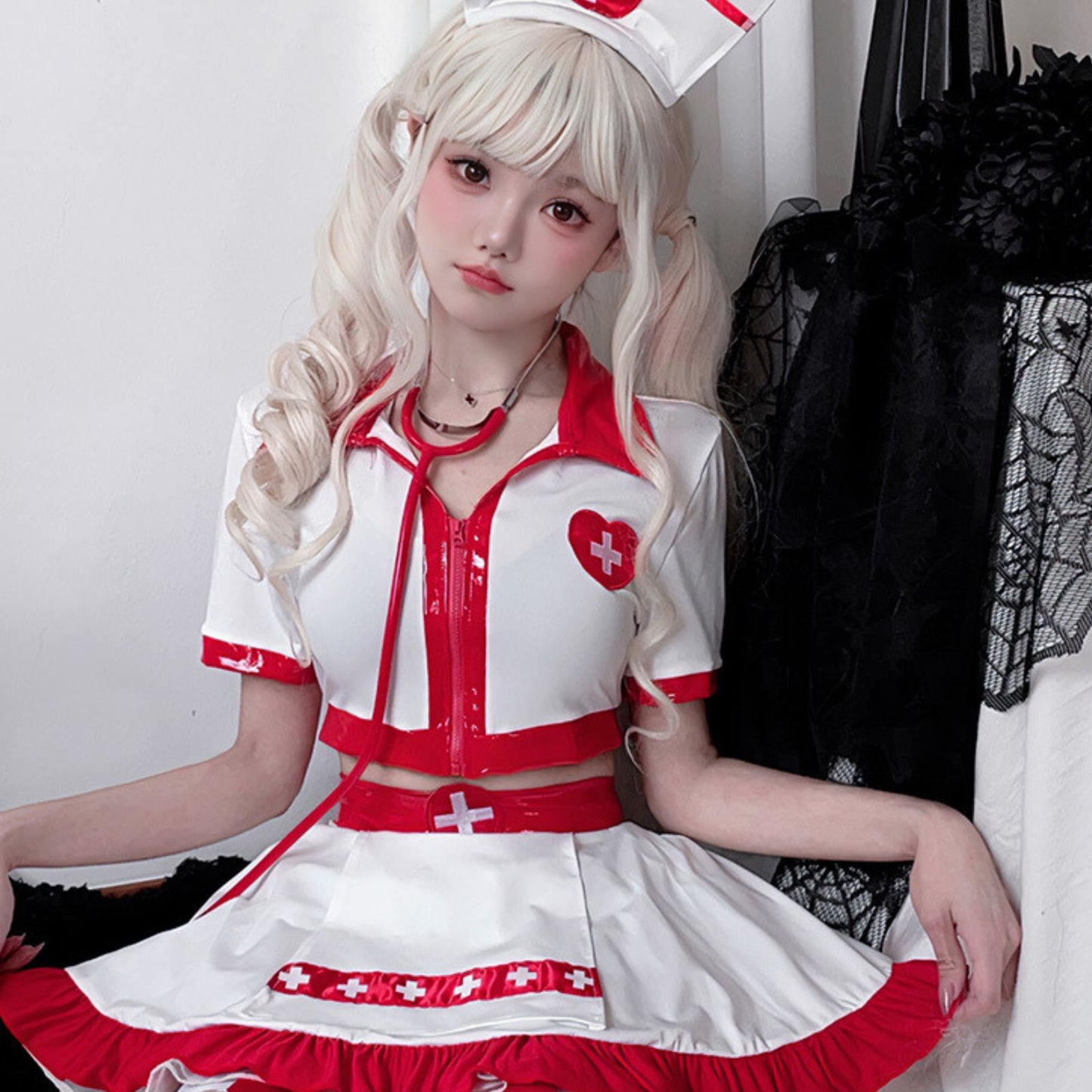 ハロウィン ナース コスプレ衣装 看護師 ホワイト 即納 (L)