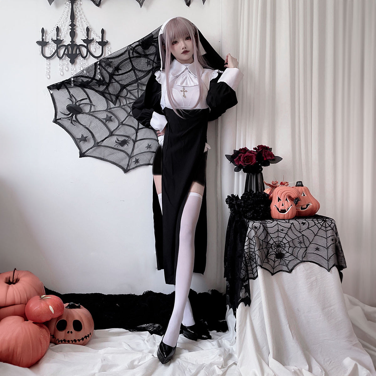 ハロウィン　シスター　コスチューム　コスプレ　セクシー　スリット　ロングドレス