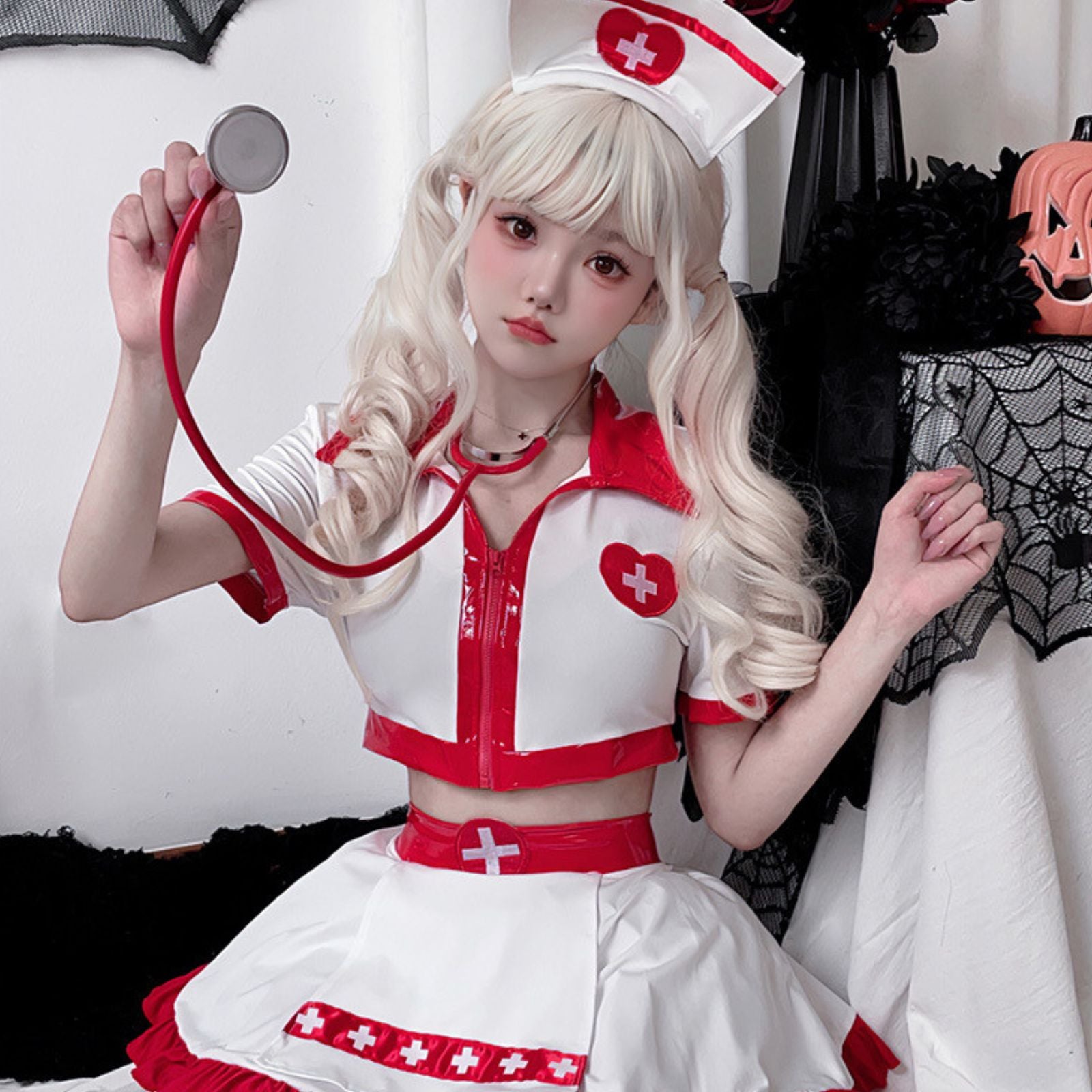 ハロウィン ナース コスプレ衣装 看護師 ホワイト 即納 (L)