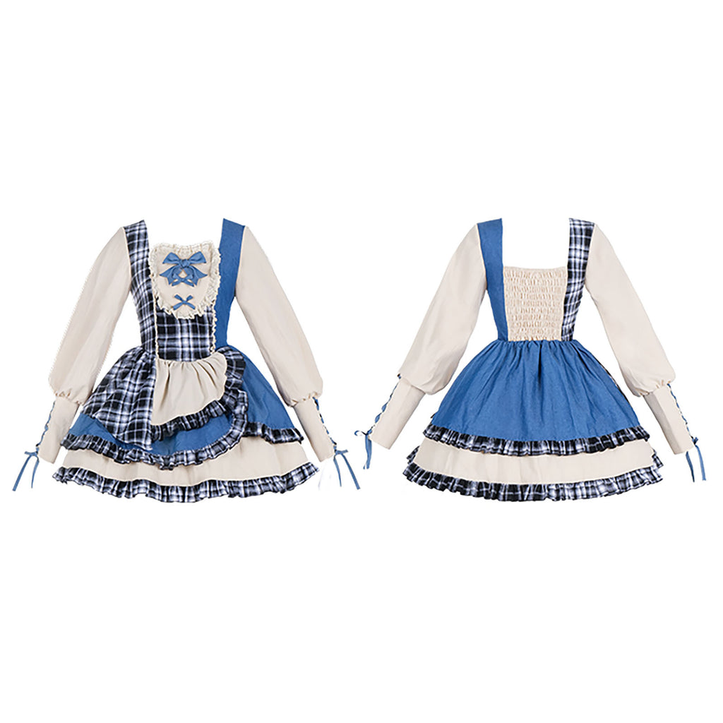 ロリータ ゴスロリ ワンピース レディース 長袖 ハロウィン チェック柄 アイドル　コスプレ　コスチューム　舞台　衣装