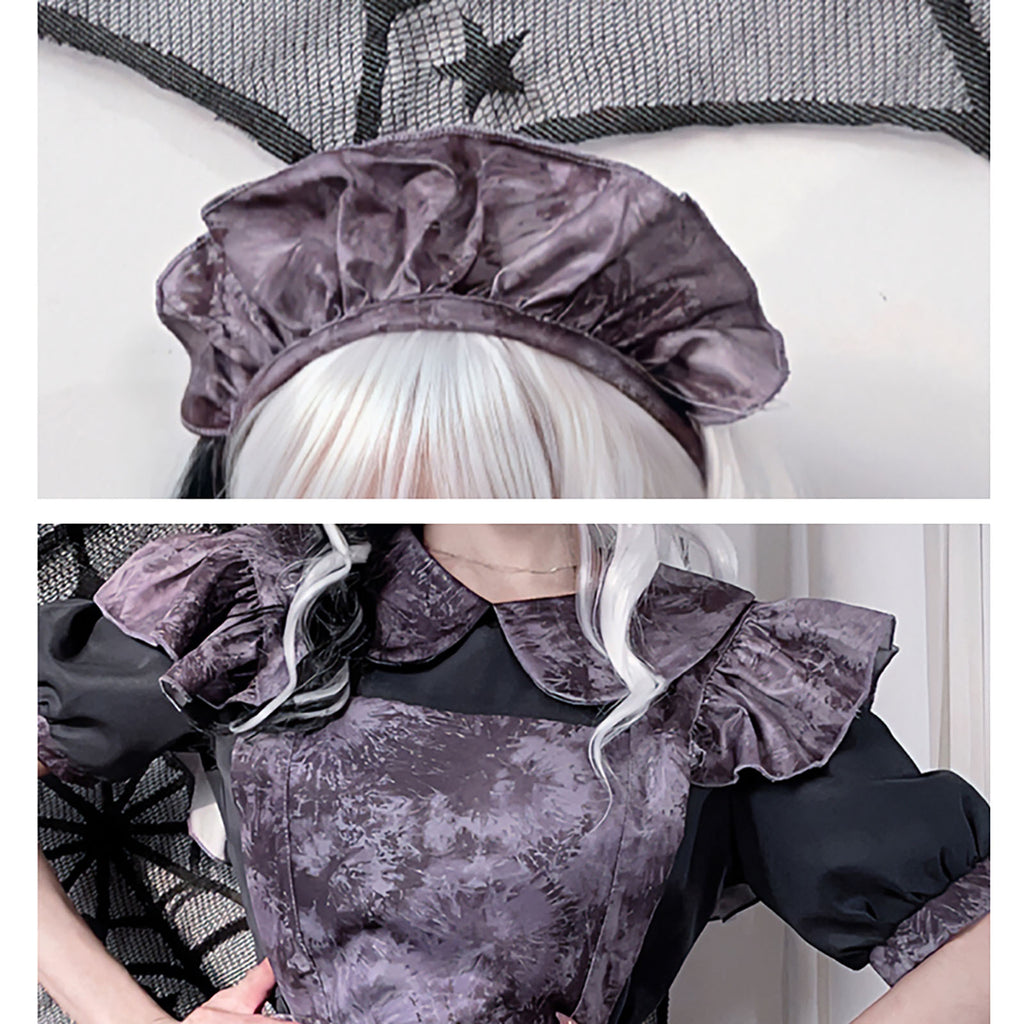 ゴシック メイド服 コスプレ ワンピース ディテール 生地・装飾 神秘的デザイン　カチューシャ