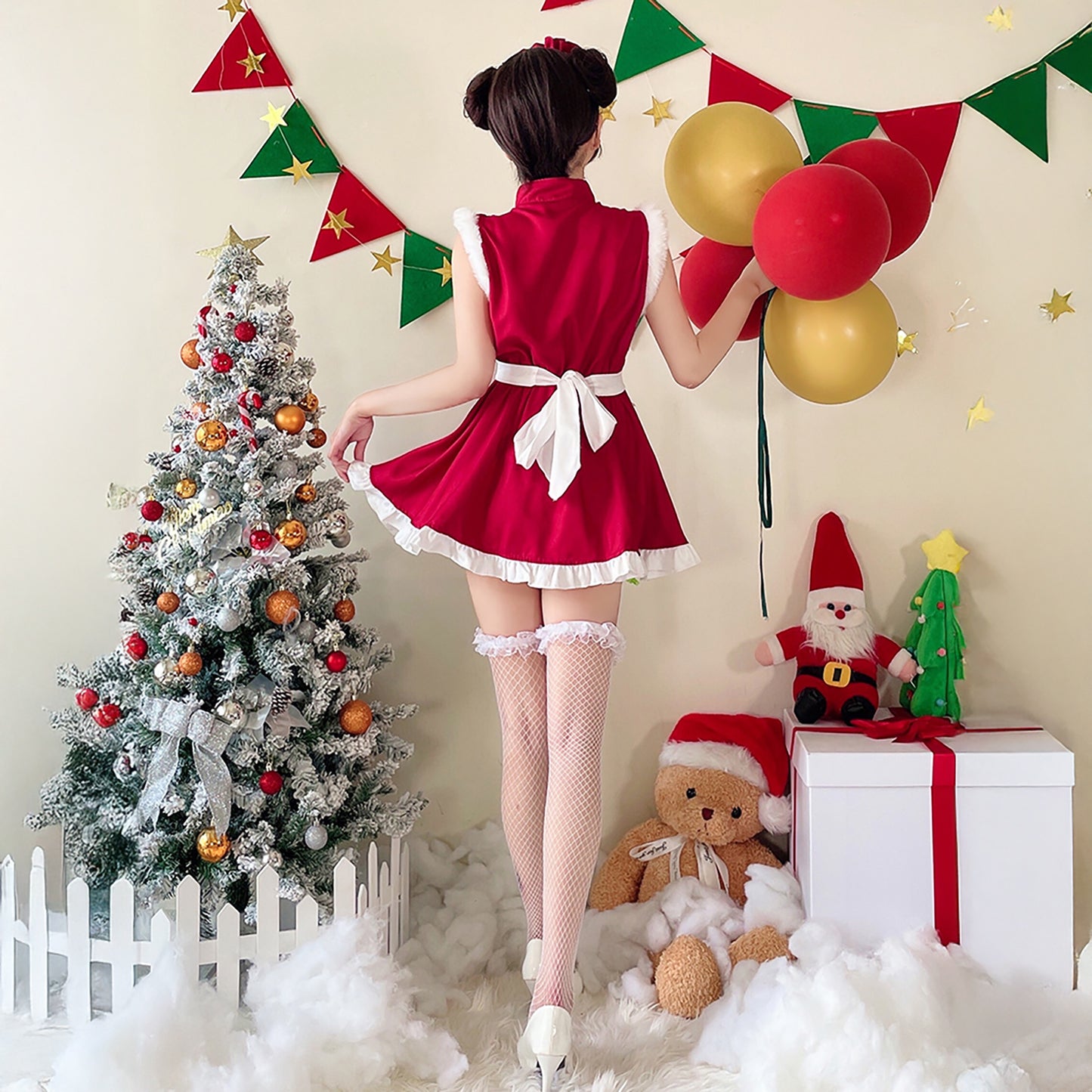 メイド風 ノースリーブ サンタ コスプレ ワンピース レディース クリスマス