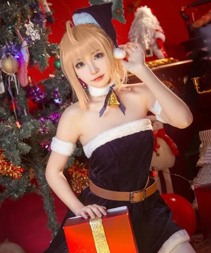 Fate Grand Order セイバー コスプレ サンタ クリスマス衣装ウィッグ付き  FGO