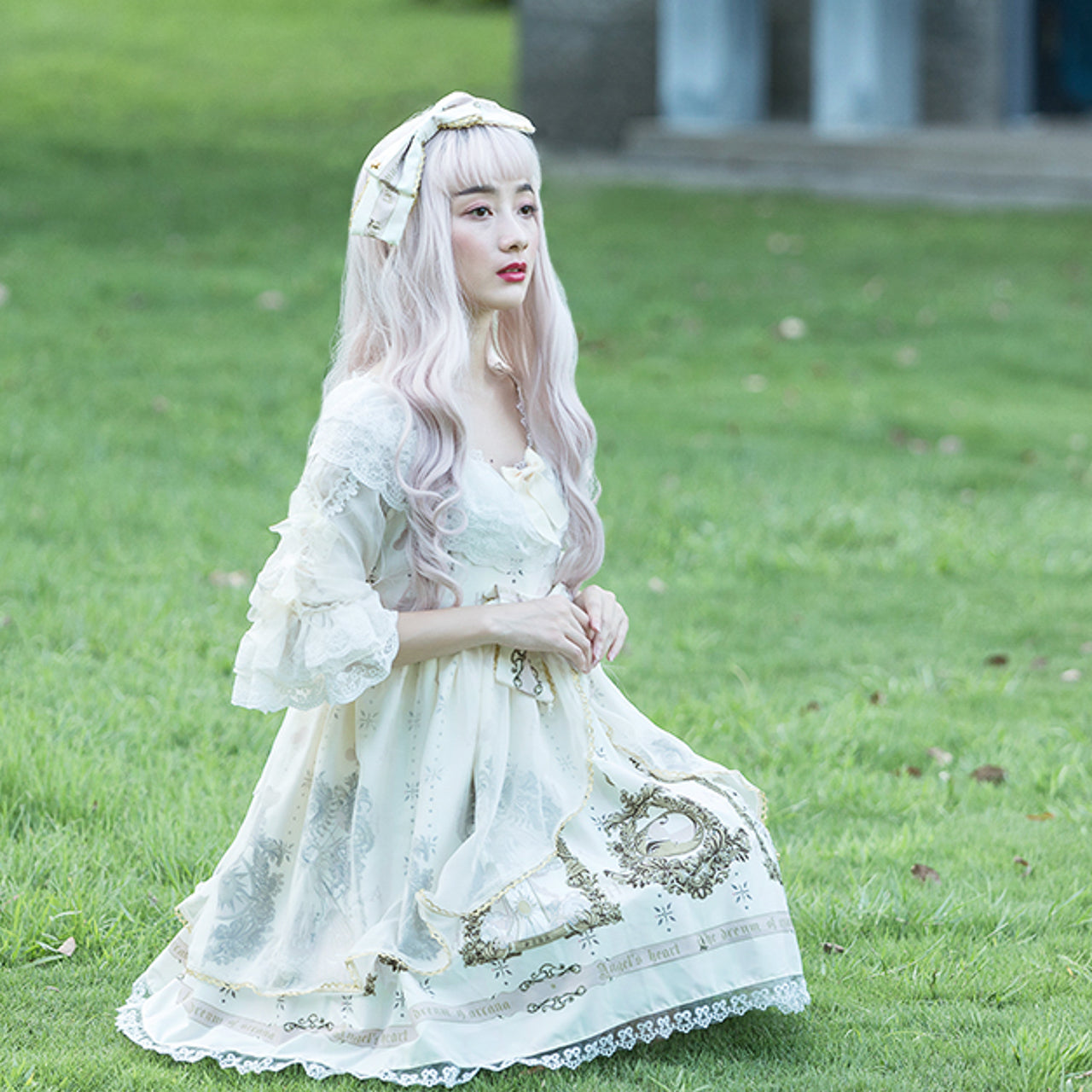 ゴスロリ ロリータ オーガンジー ワンピース 五分丈 コスプレ コスチューム レディース ミディアム