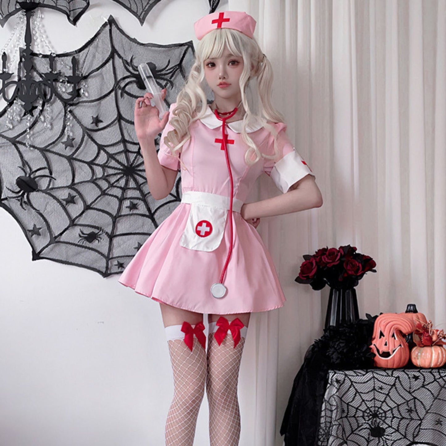 ナース コスプレ衣装 ピンク ワンピース ハロウィン レディース