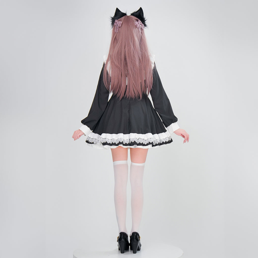 ハロウィン メイドコスチューム ２色 仮装 レディース 眼帯 メイド 黒 水色