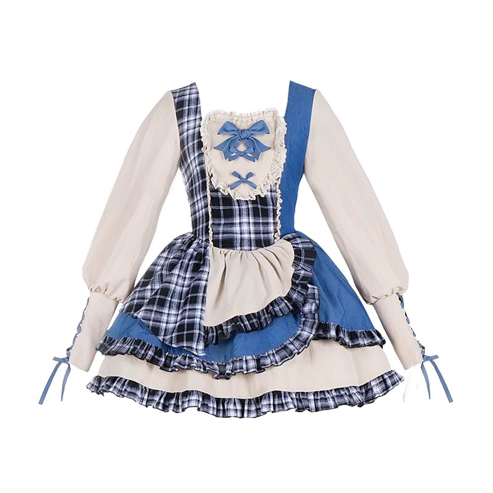 ロリータ ゴスロリ ワンピース レディース 長袖 ハロウィン チェック柄 アイドル　コスプレ　コスチューム　舞台　衣装