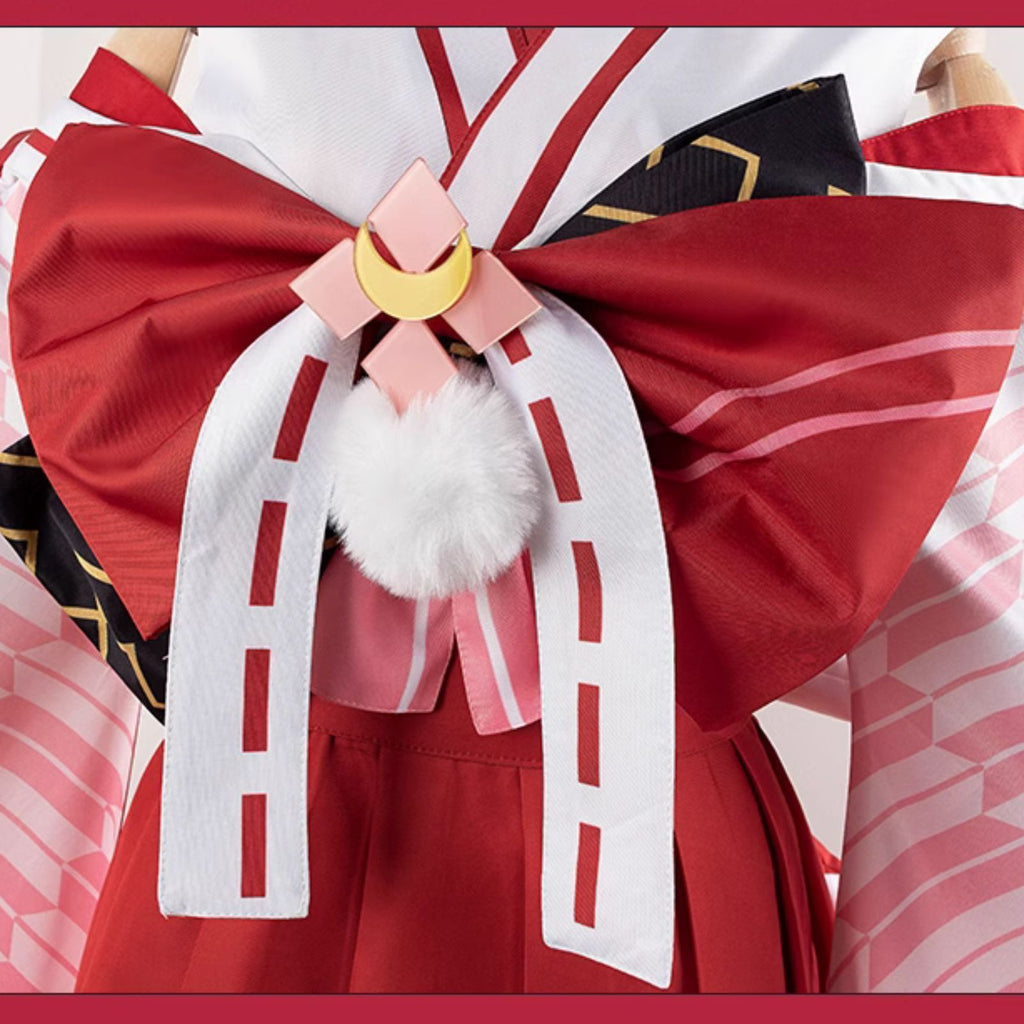 ホロライブ 百鬼あやめ コスチューム Mサイズ イベント ハロウィン 新衣装　リボン詳細 帯　和服　巫女　コスプレ