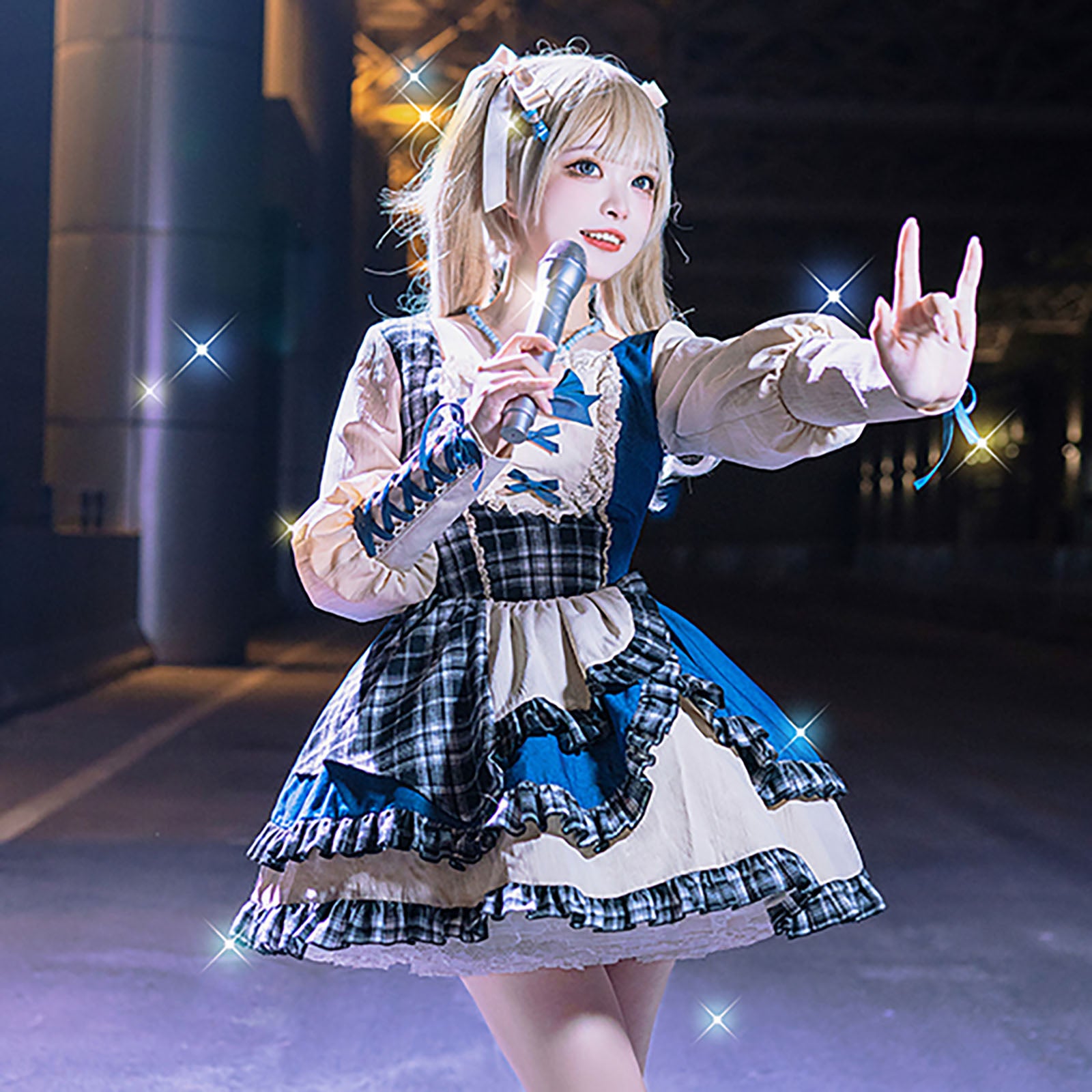 ロリータ ゴスロリ ワンピース レディース 長袖 ハロウィン チェック柄 アイドル　コスプレ　コスチューム　舞台　衣装