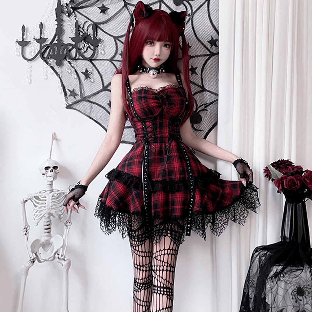 ゴシック　ワンピース　コスプレ　コスチューム　チェック柄　ゴスロリ