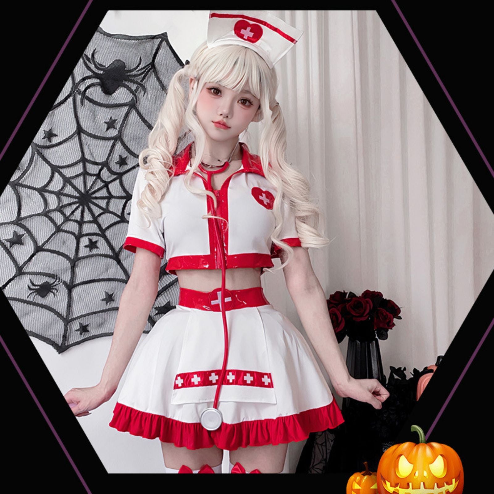 ハロウィン ナース コスプレ衣装 看護師 ホワイト 即納 (L)