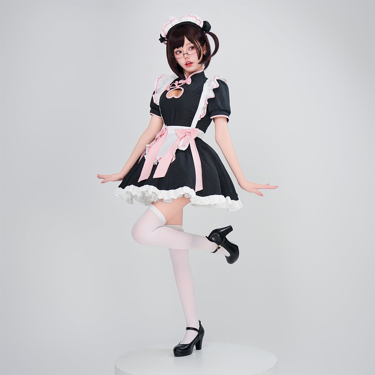 チャイナ風メイドコスチューム カチューシャ リボン 髪飾り付き