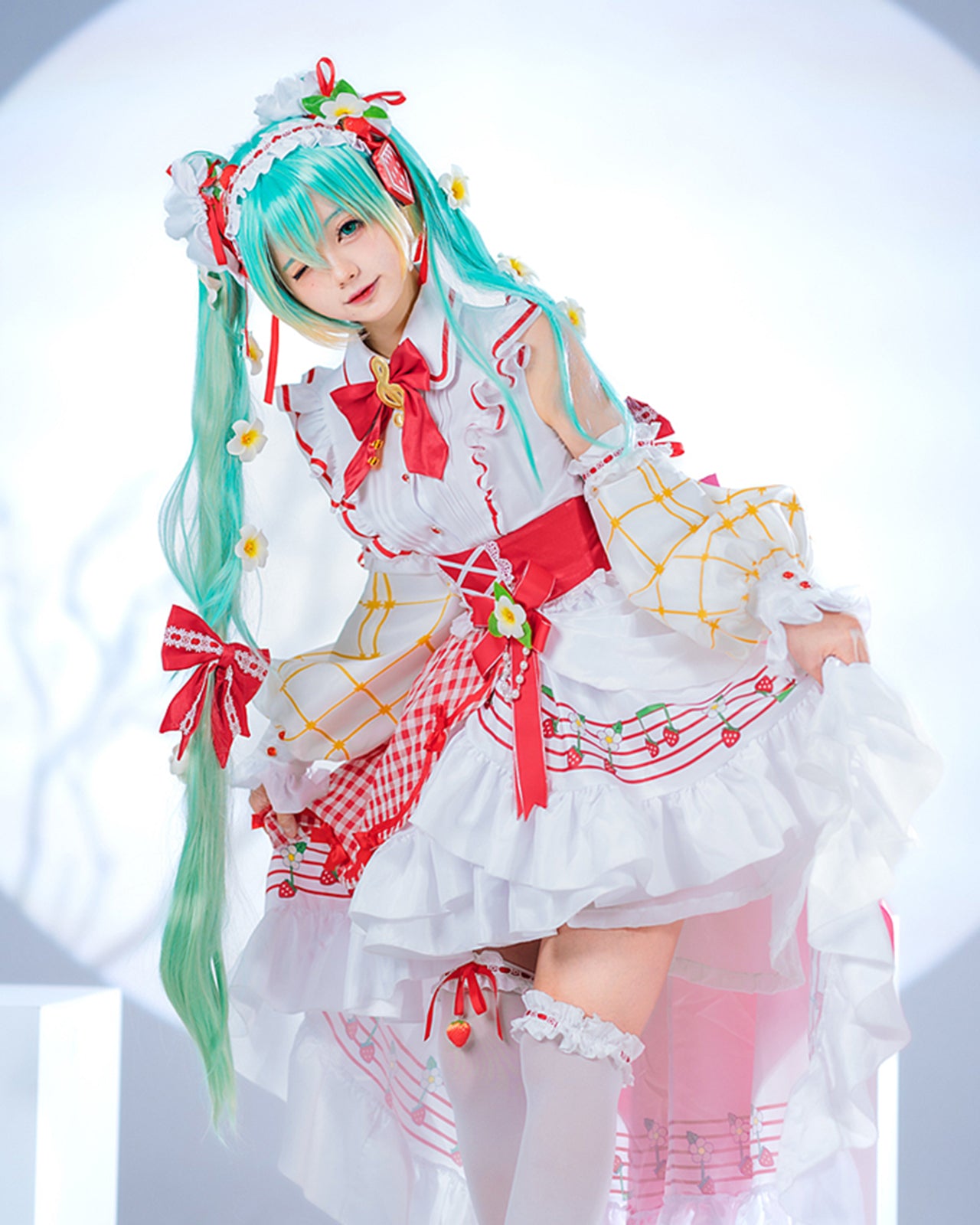 初音ミク コスプレ レディース ワンピース いちご 15周年 ウィッグ付き