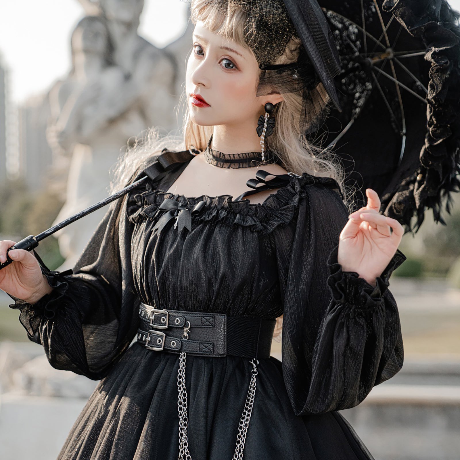 シックロリータ ドレス ブラック レッド フルセット