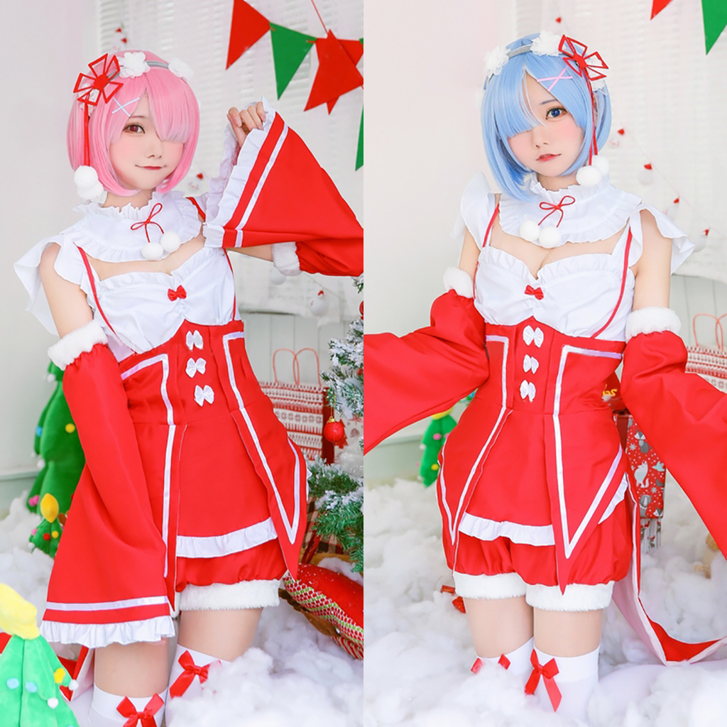 コスプレ衣装 レム ラム リゼロ サンタ メイド 9点セット（ウィッグ付き）