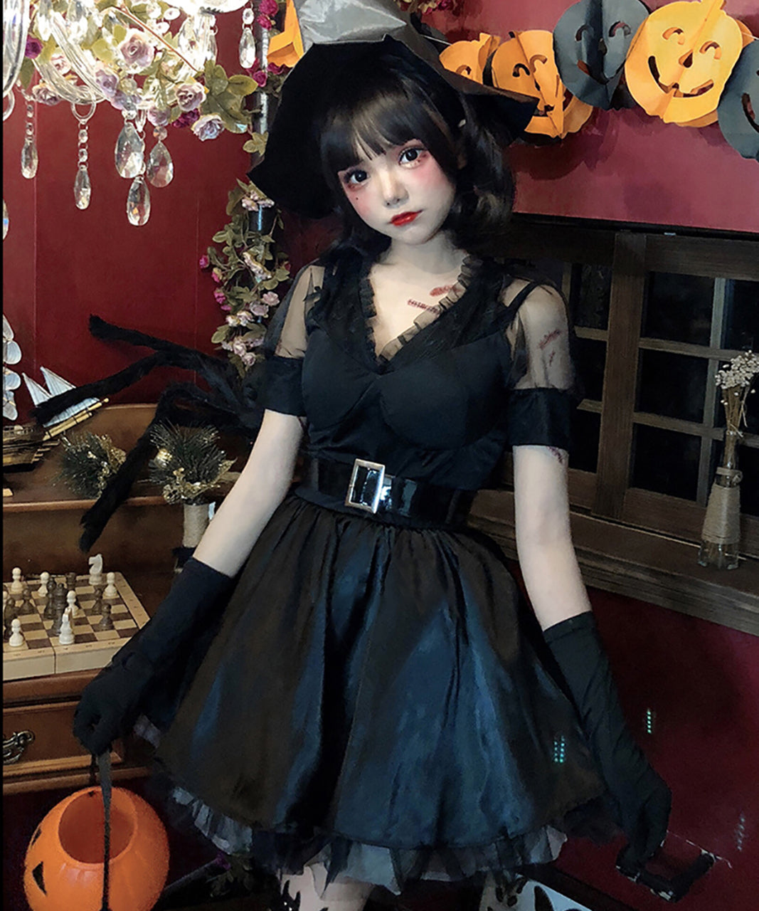 ハロウィン 魔女 コスプレ ワンピース 帽子付き 着用画像 レディース