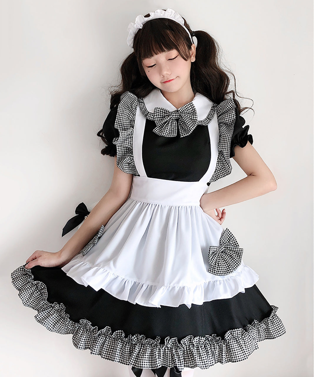 メイド服 ロリータ ワンピース メイド服 ミニ丈 ギンガムチェック フリル