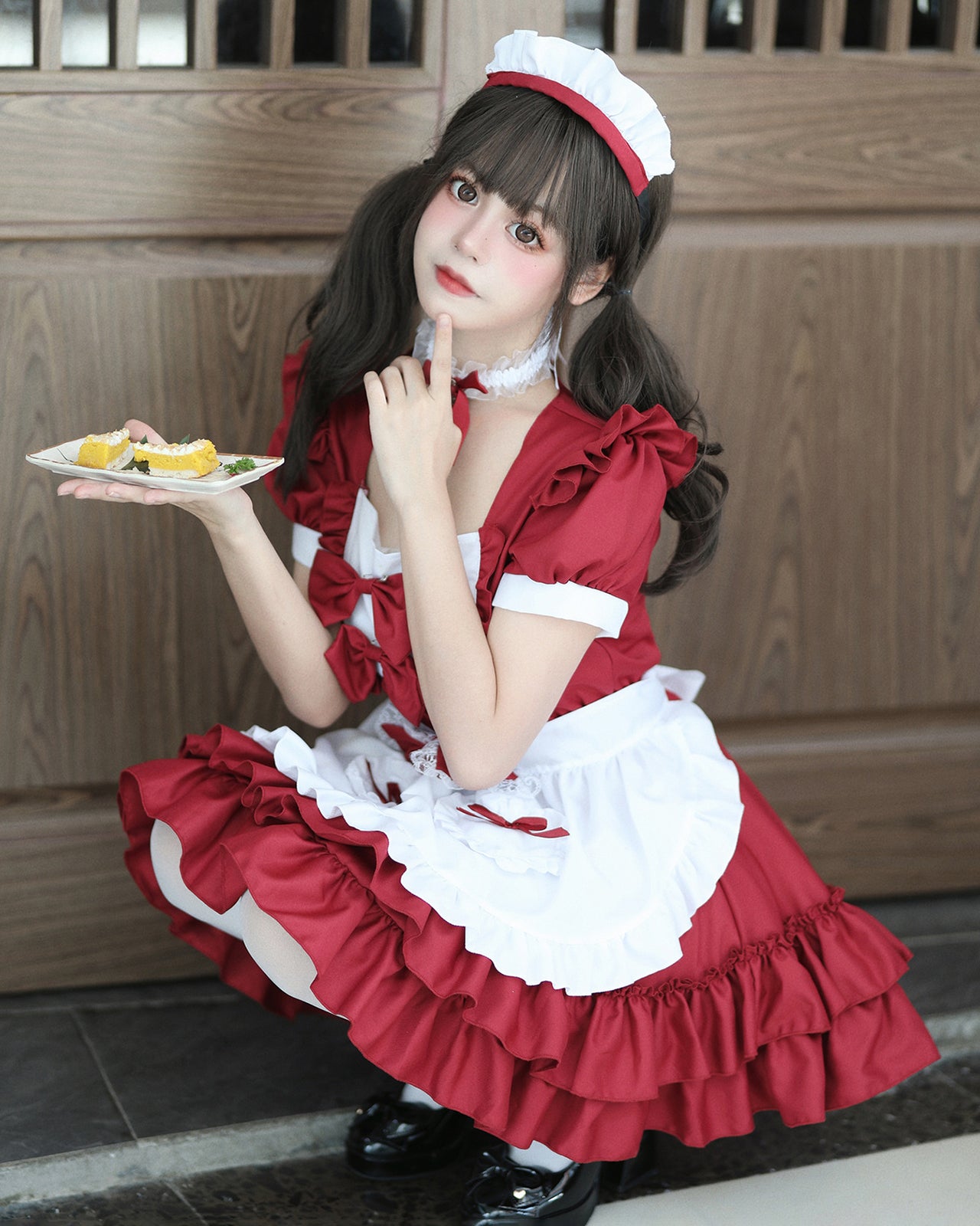 メイド服 ロリータ コスプレ ワンピース レディース 半袖 リボン 4色