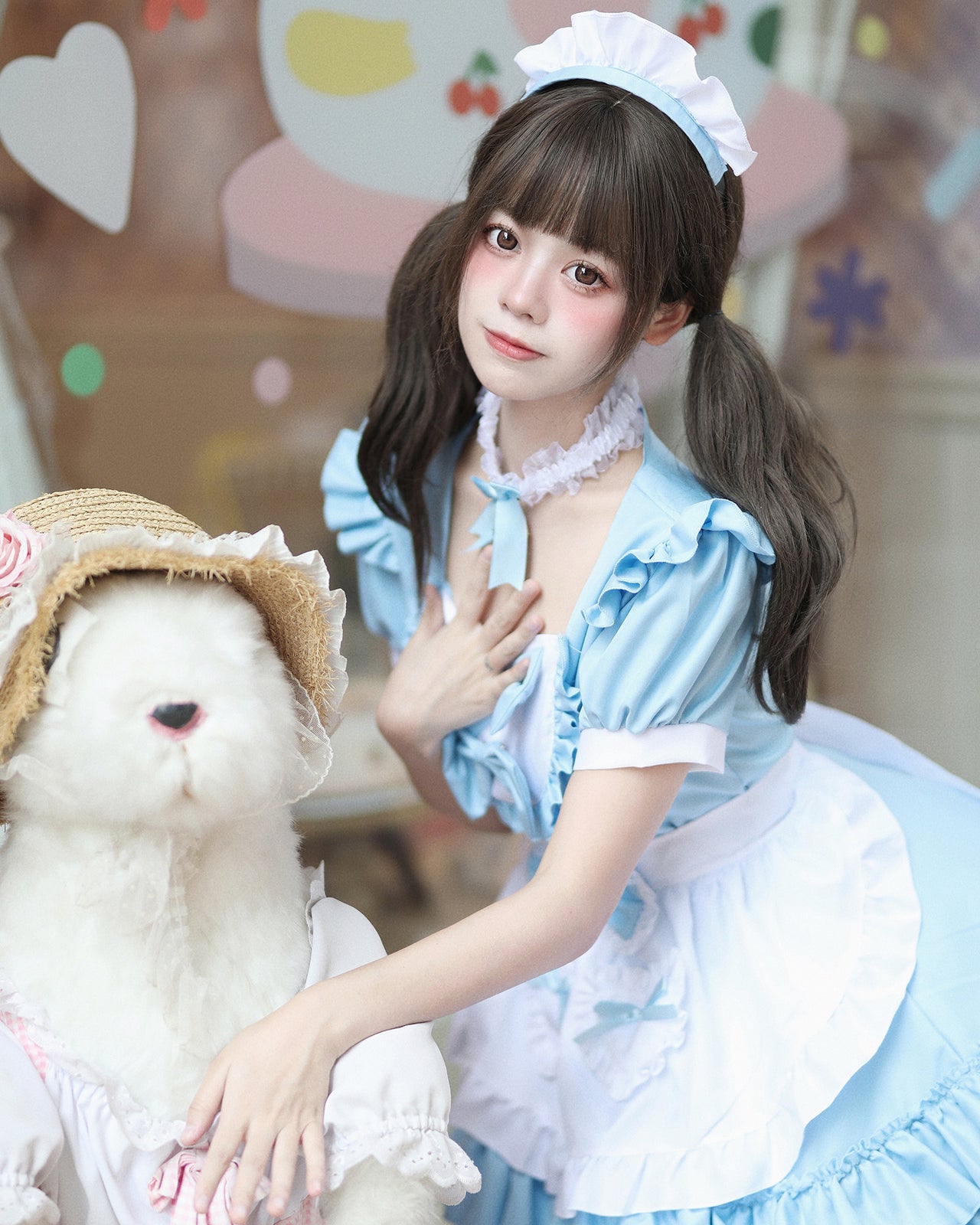 メイド服 ロリータ コスプレ ワンピース レディース 半袖 リボン 4色