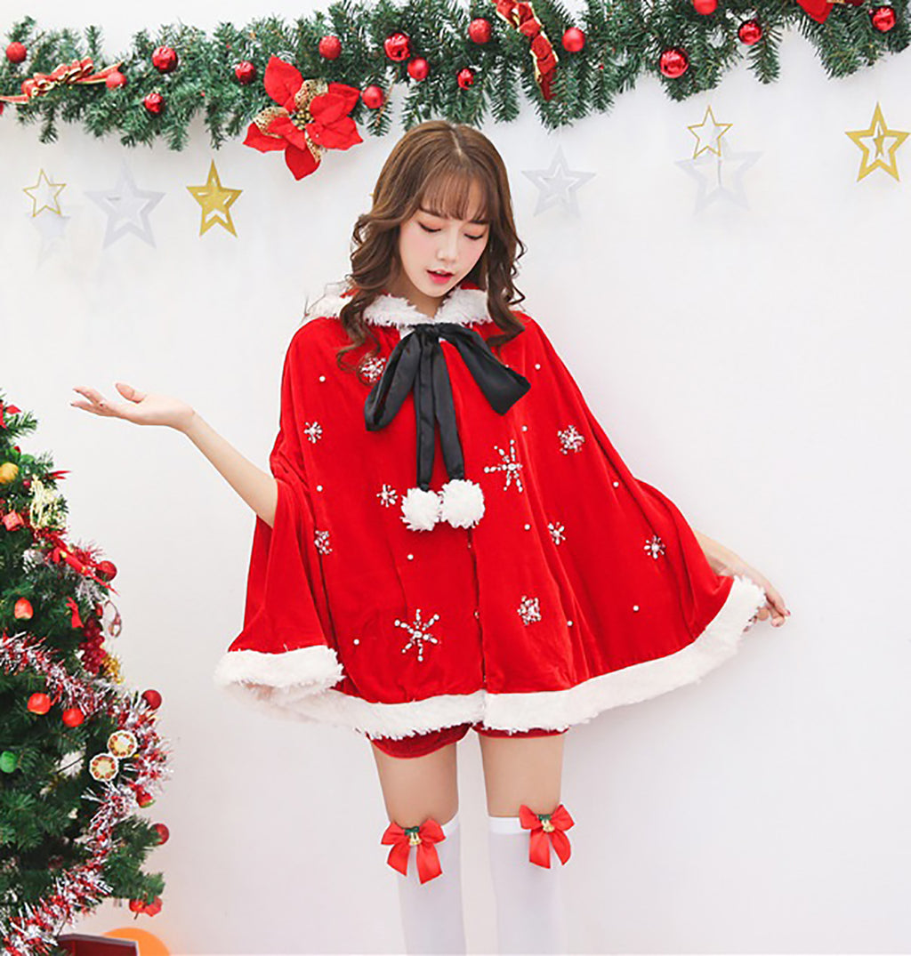 クリスマス衣装 サンタ服 体型カバー可 フードポンチョ コスチューム