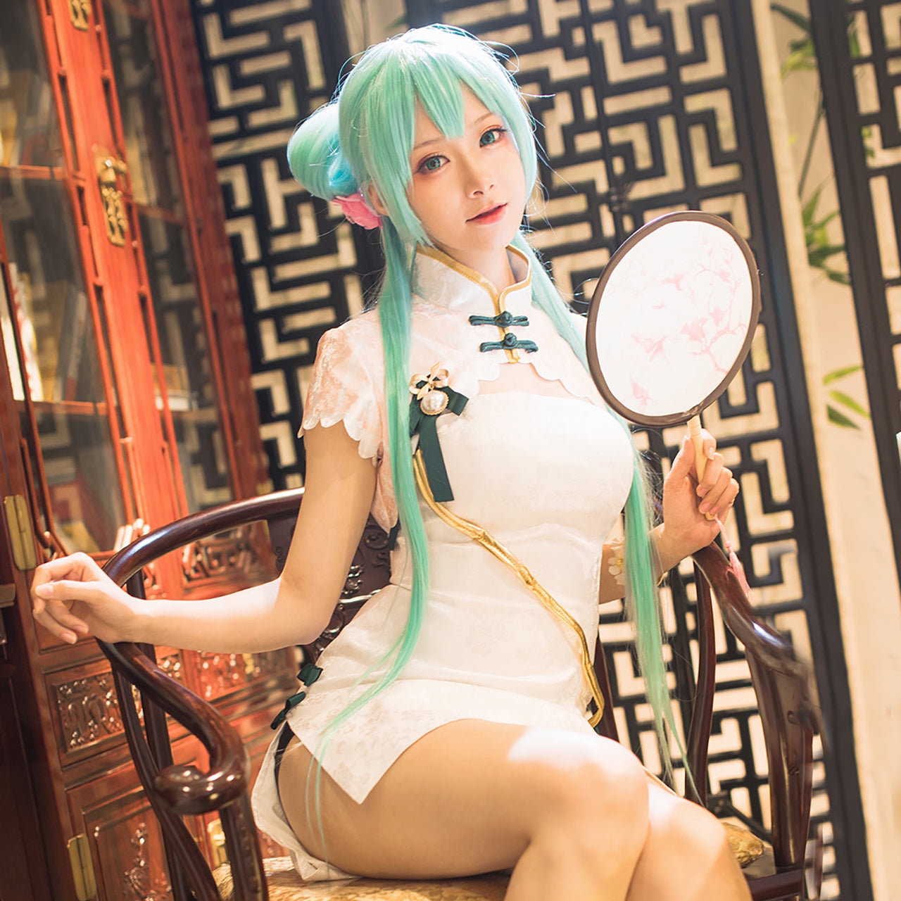 初音ミク コスプレ チャイナドレス 白 ミニ丈 衣装